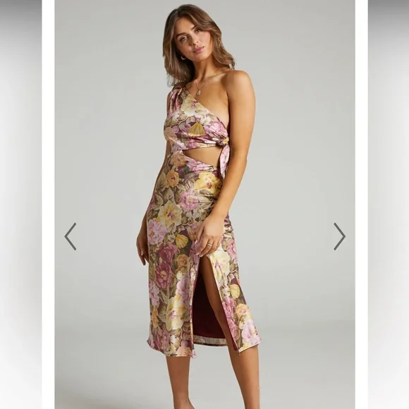 GLAUCUS MIDI DRESS, FLORAL - ONE SHOULDER CUT OUT - Picture 2 of 3